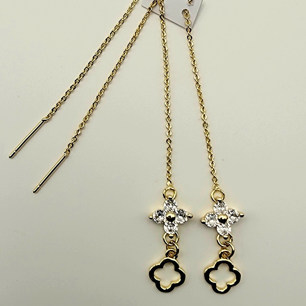 Elegant 18K Gold-plated Clover Threader Earrings